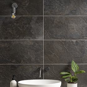 Alvito Dark Brown Stone Effect Rectified Wall and Floor Tiles - 316 x 608mm