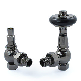 Amberley Thermostatic Angled Radiator Valves - Black Nickel Large Image