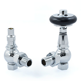 Amberley Thermostatic Angled Radiator Valves - Chrome Large Image