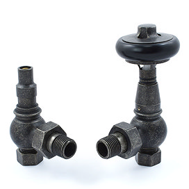 Amberley Thermostatic Angled Radiator Valves - Pewter Large Image