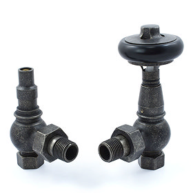 Amberley Thermostatic Angled Radiator Valves - Pewter Large Image