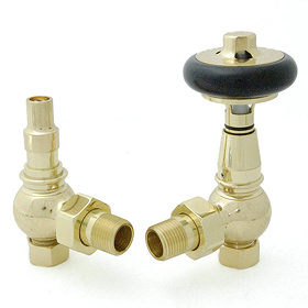 Amberley Thermostatic Angled Radiator Valves - Polished Brass Large Image