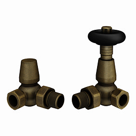 Chatsworth Rustic Brass & Black Thermostatic Corner Radiator Valves - Energy Saving