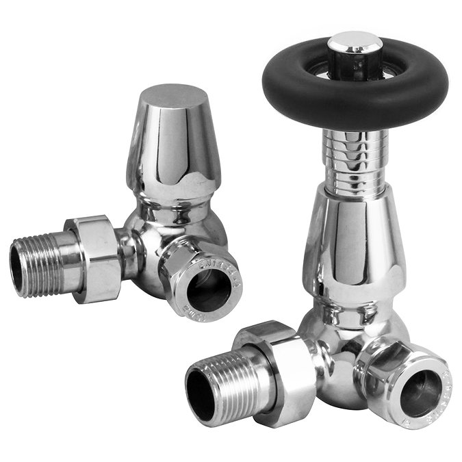 Chatsworth Thermostatic Corner Radiator Valves (Chrome & Black) Large Image