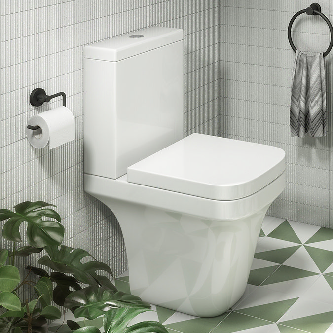 Anzio Square Close Coupled Toilet + Soft Close Seat Large Image