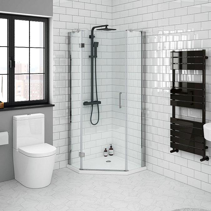 Apollo Pentangle Frameless Enclosure - 800x800mm Inc. Tray + Waste - L/H Opening Large Image