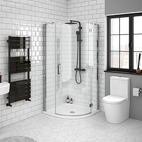 Apollo 900x900mm Frameless Single Door Quadrant Enclosure + Tray (R/H Opening) Large Image