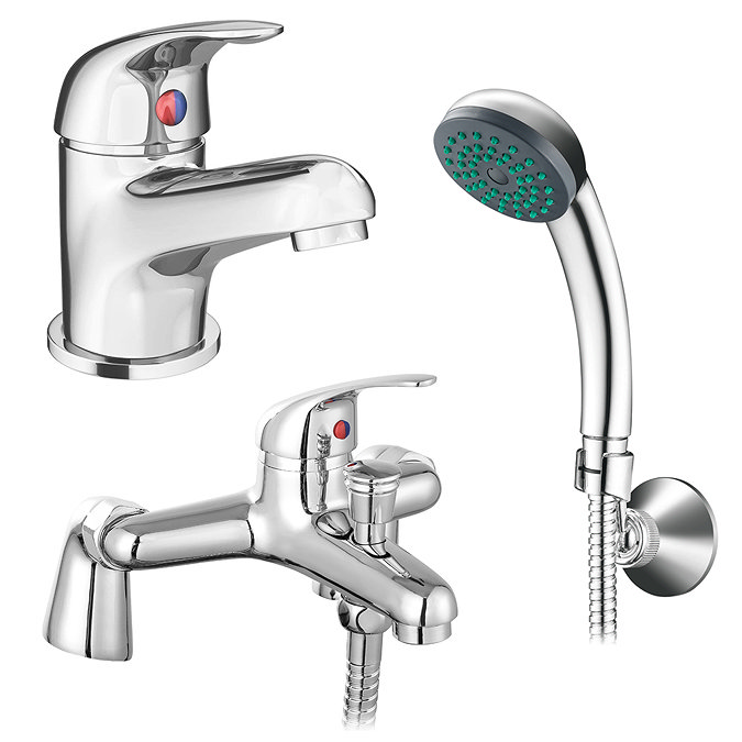 Apollo Contemporary Basin and Bath Shower Mixer Taps - Chrome Large Image