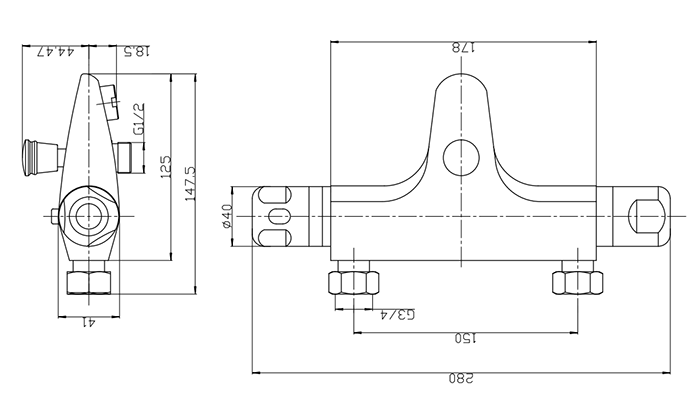 Apollo Wall Mounted Thermostatic Bath Shower Mixer with 3-Spray Slide Rail Kit
