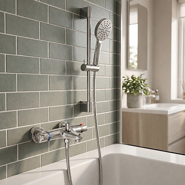 Apollo Wall Mounted Thermostatic Bath Shower Mixer with 3-Spray Slide Rail Kit