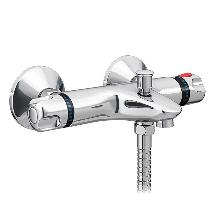 Apollo Wall Mounted Thermostatic Bottom Outlet Bath Shower Mixer - Chrome Large Image