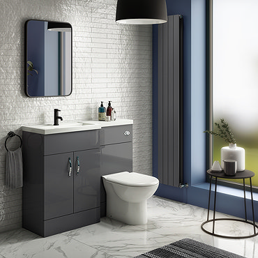 Apollo2 1100mm Gloss Grey Combination Furniture Pack (Excludes Pan + Cistern)  Profile Large Image