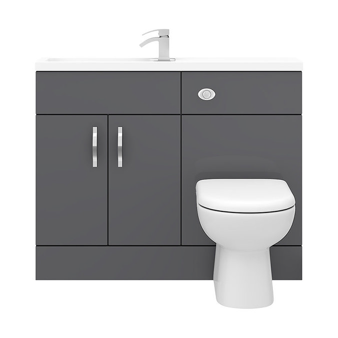 Apollo2 1100mm Gloss Grey Slimline Combination Furniture Pack (Excludes Pan + Cistern)  In Bathroom 