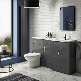 Apollo2 RH 1500mm Gloss Grey Combination Furniture Pack (Excludes Pan + Cistern) Large Image