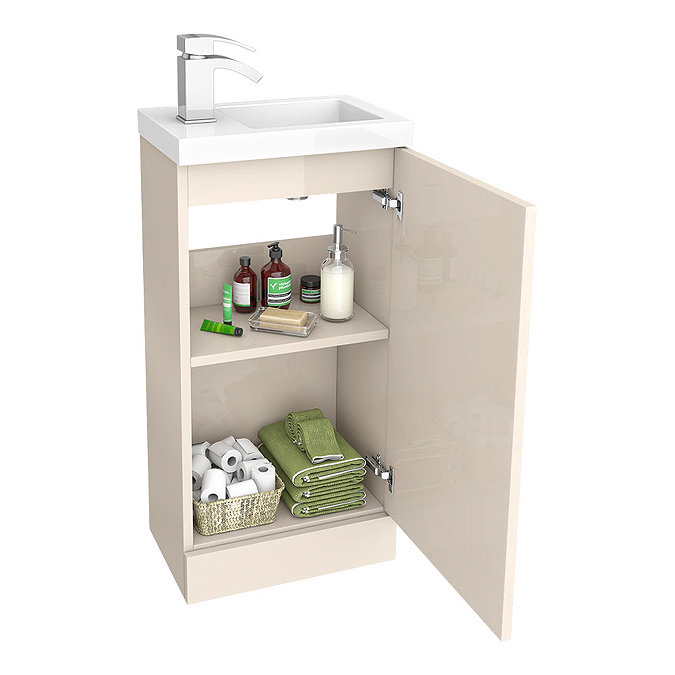 Apollo2 405mm Gloss Cashmere Compact Floor Standing Vanity Unit Feature Large Image