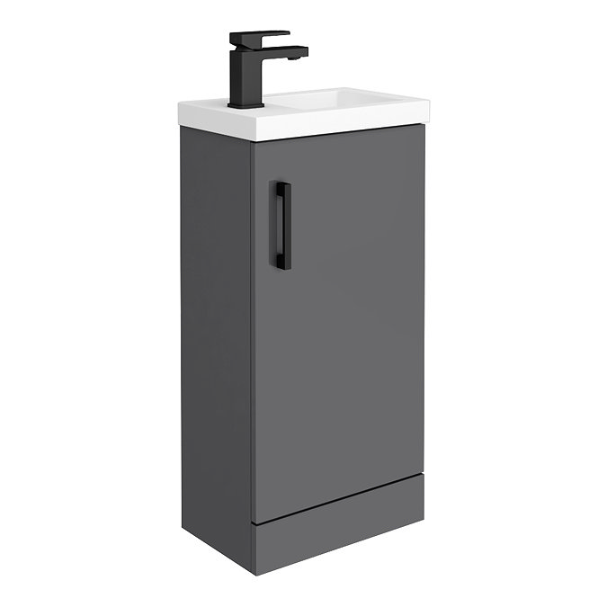 Apollo2 405mm Gloss Grey Compact Floor Standing Vanity Unit w. Matt Black Handle Large Image