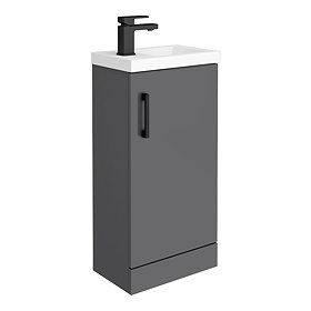 Apollo2 405mm Gloss Grey Compact Floor Standing Vanity Unit w. Matt Black Handle Large Image