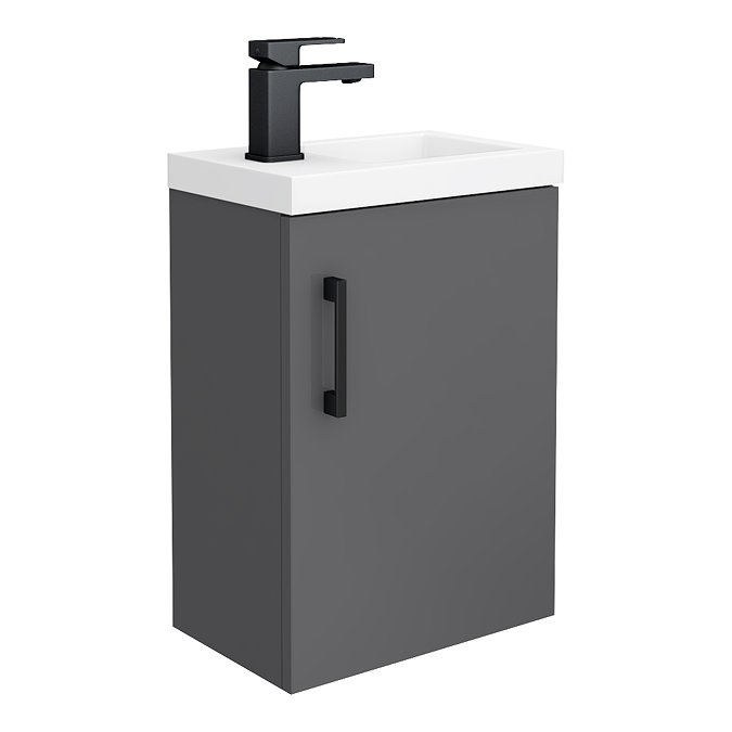 Apollo2 405mm Gloss Grey Compact Wall Hung Vanity Unit w. Matt Black Handle  Profile Large Image