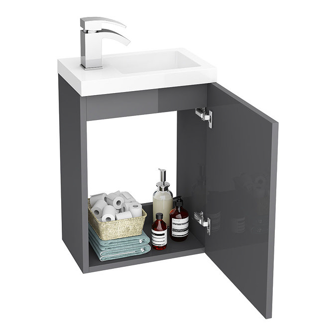 Apollo2 405mm Gloss Grey Compact Wall Hung Vanity Unit w. Matt Black Handle  Standard Large Image