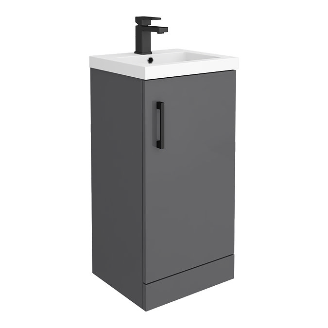 Apollo2 405mm Gloss Grey Floor Standing Vanity Unit w. Matt Black Handle Large Image