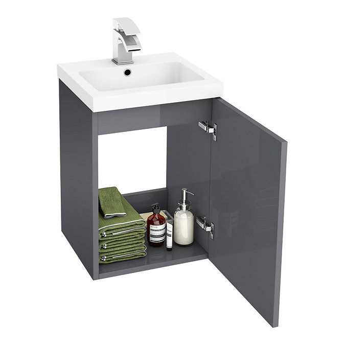 Apollo2 405mm Gloss Grey Wall Hung Vanity Unit w. Matt Black Handle Standard Large Image