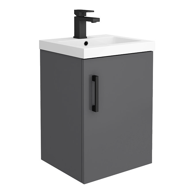 Apollo2 405mm Gloss Grey Wall Hung Vanity Unit w. Matt Black Handle Large Image