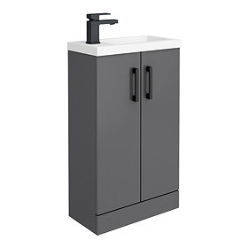 Apollo2 505mm Gloss Grey Compact Floor Standing Vanity Unit w. Matt Black Handles Large Image