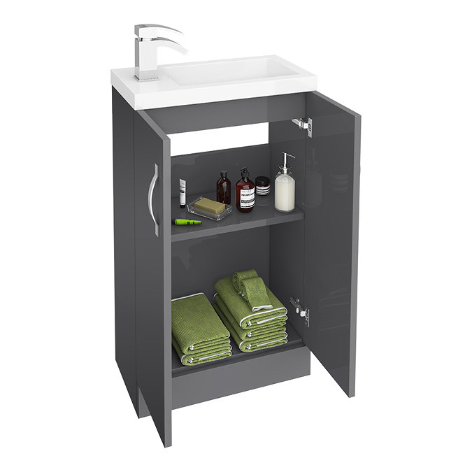 Apollo2 505mm Gloss Grey Compact Floor Standing Vanity Unit Feature Large Image