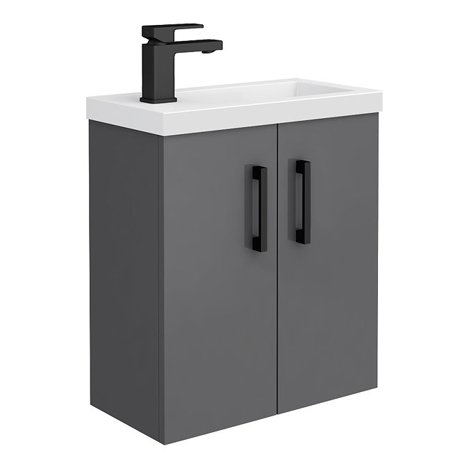 Apollo2 505mm Gloss Grey Compact Wall Hung Vanity Unit w. Matt Black Handles Large Image