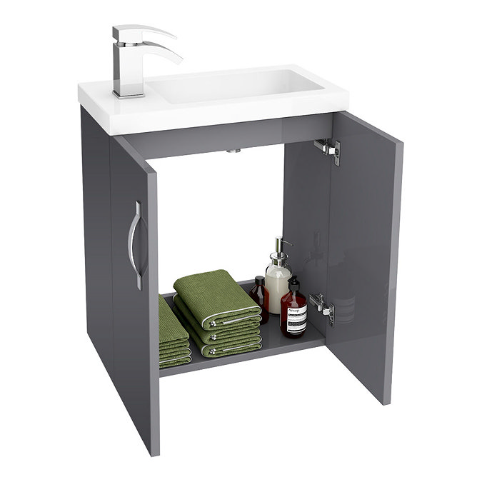 Apollo2 505mm Gloss Grey Compact Wall Hung Vanity Unit Feature Large Image