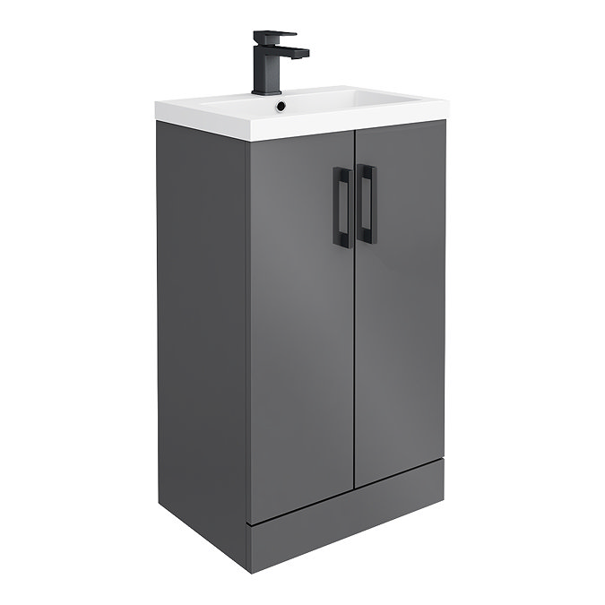 Apollo2 505mm Gloss Grey Floor Standing Vanity Unit w. Matt Black Handles Large Image