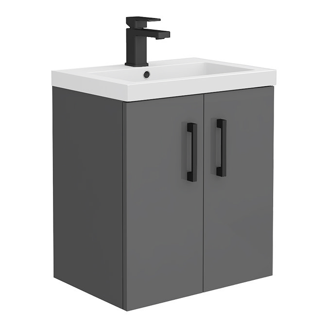 Apollo2 505mm Gloss Grey Wall Hung Vanity Unit w. Matt Black Handles Large Image