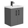 Apollo2 505mm Gloss Grey Wall Hung Vanity Unit w. Matt Black Handles Large Image