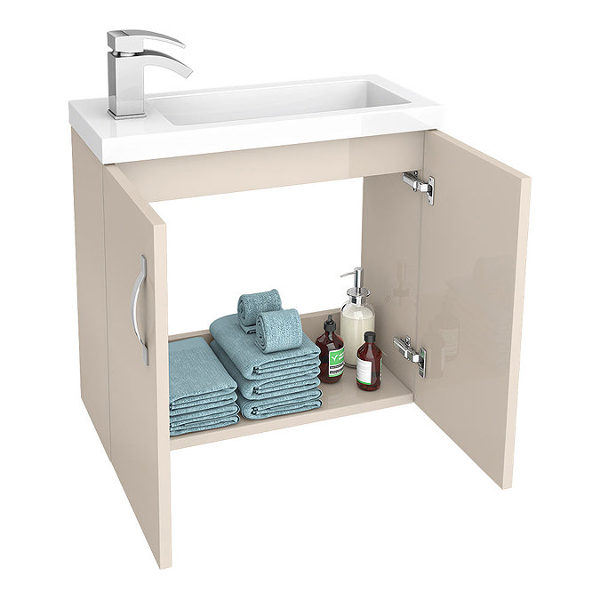 Apollo2 605mm Gloss Cashmere Compact Wall Hung Vanity Unit  Feature Large Image
