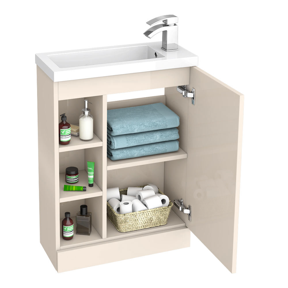 Apollo2 605mm Gloss Cashmere Open Shelf Compact Floor Standing Vanity