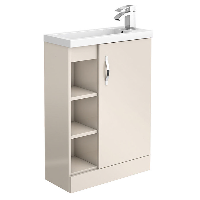 Apollo2 605mm Gloss Cashmere Open Shelf Compact Floor Standing Vanity Unit Large Image