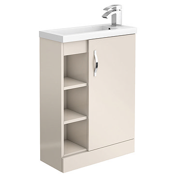 Apollo2 605mm Gloss Cashmere Open Shelf Compact Floor Standing Vanity Unit  Profile Large Image