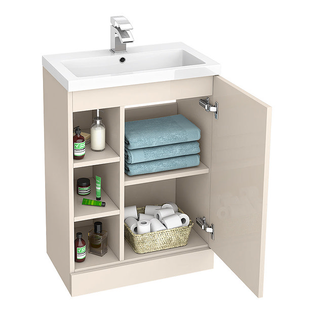 Apollo2 605mm Gloss Cashmere Open Shelf Floor Standing Vanity Unit