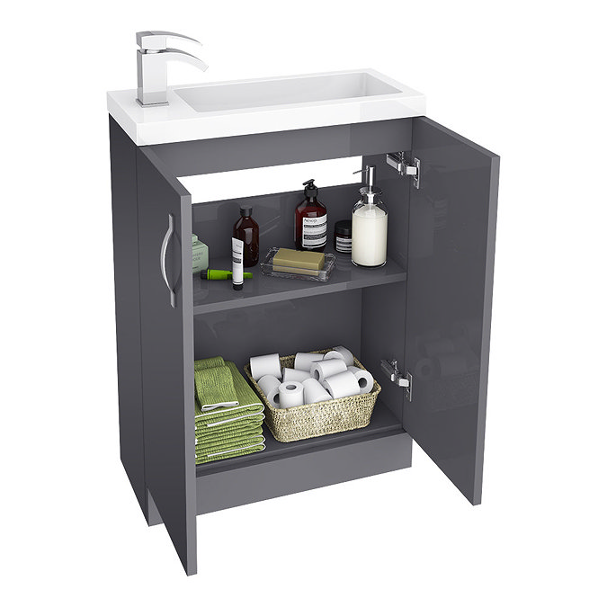 Apollo2 605mm Gloss Grey Compact Floor Standing Vanity Unit  Feature Large Image