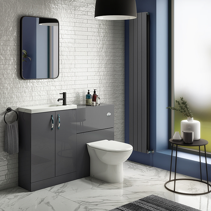 Apollo2 605mm Gloss Grey Compact Floor Standing Vanity Unit Standard Large Image