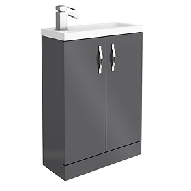 Apollo2 605mm Gloss Grey Compact Floor Standing Vanity Unit Large Image