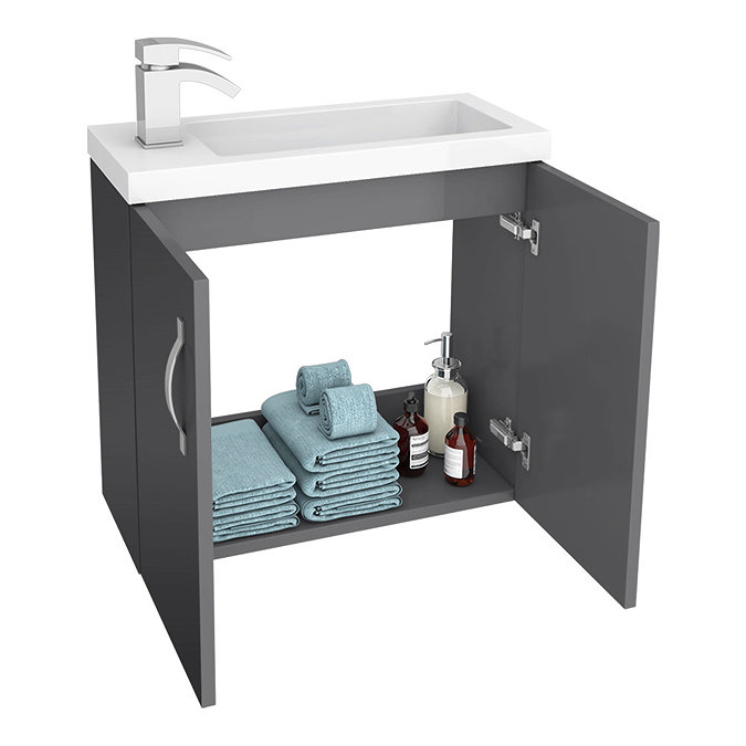 Apollo2 605mm Gloss Grey Compact Wall Hung Vanity Unit Feature Large Image