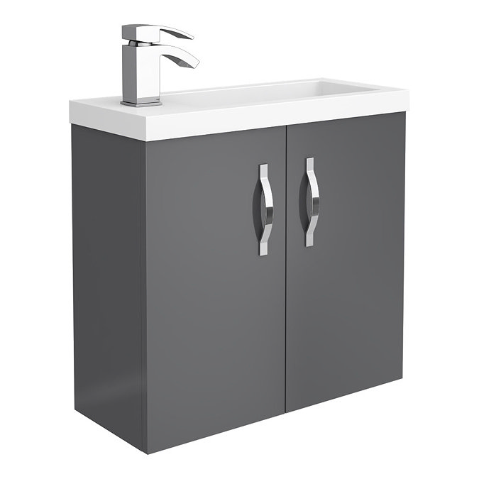 Apollo2 605mm Gloss Grey Compact Wall Hung Vanity Unit Large Image