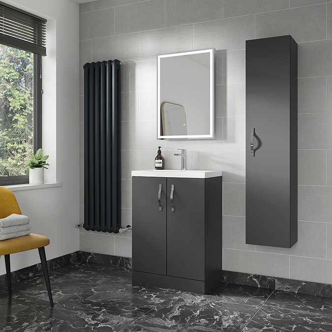 Apollo2 605mm Gloss Grey Floor Standing Vanity Unit  In Bathroom Large Image