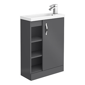 Apollo2 605mm Gloss Grey Open Shelf Compact Floor Standing Vanity Unit Large Image