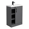 Apollo2 605mm Gloss Grey Open Shelf Floor Standing Vanity Unit w. Matt Black Handles Large Image