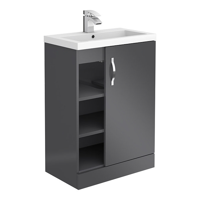 Apollo2 605mm Gloss Grey Open Shelf Floor Standing Vanity Unit Large Image