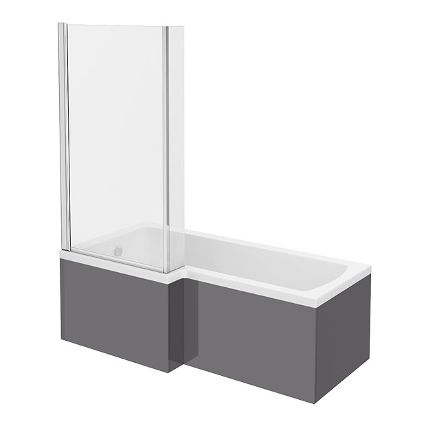 Apollo2 Shower Bath - 1700mm L Shaped with Screen + Gloss Grey Panel  Feature Large Image