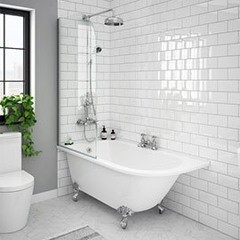 Appleby 1550 Roll Top Shower Bath with Screen + Chrome Leg Set Medium Image