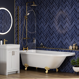 Appleby 1700 Roll Top Shower Bath with Brushed Brass Screen + Leg Set Left Hand Option